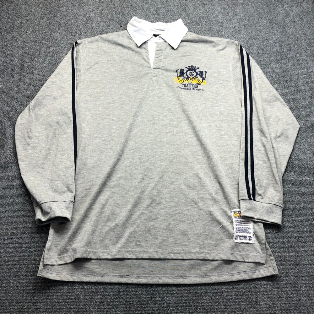 Y2K Rocawear Mens Gray Long Sleeve Rugby Shirt La Familia Tradition Crest XL